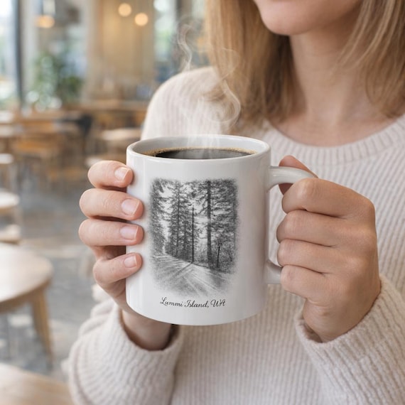 Lummi Island Scenic Road pencil sketch Jumbo Mug, 20oz | PNW island life