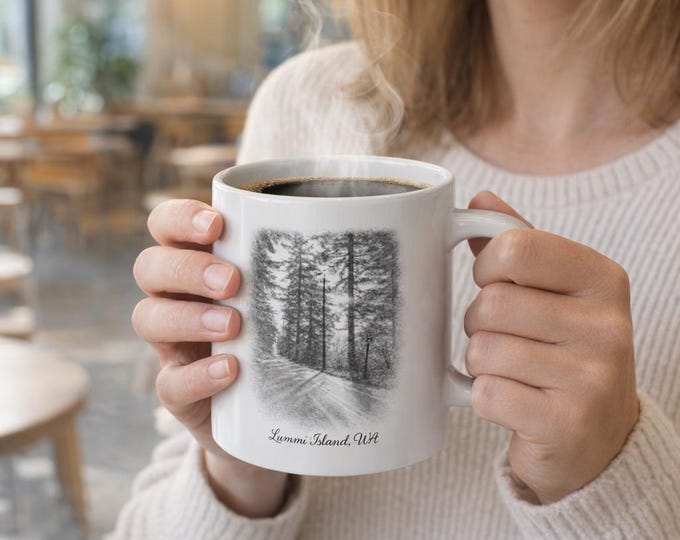 Lummi Island Scenic Road pencil sketch Jumbo Mug, 20oz | PNW island life