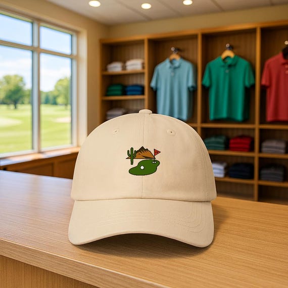Desert Golf Scene Cap | Unstructured Cotton Dad Hat, Snowbird Golfer Style