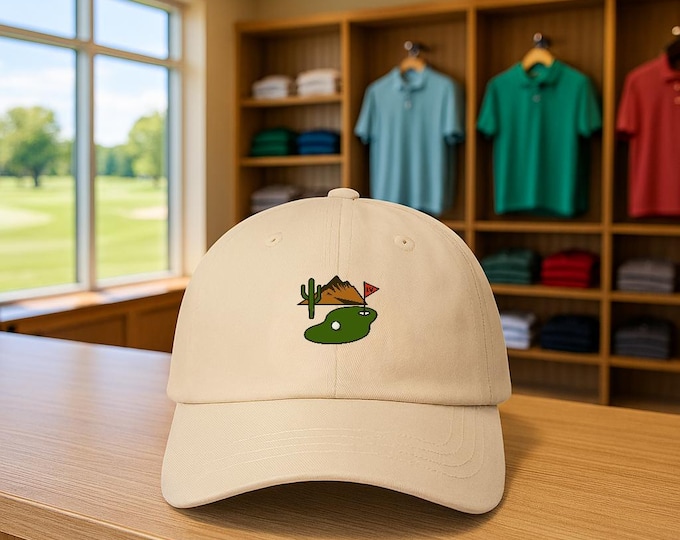 Desert Golf Scene Cap | Unstructured Cotton Dad Hat, Snowbird Golfer Style