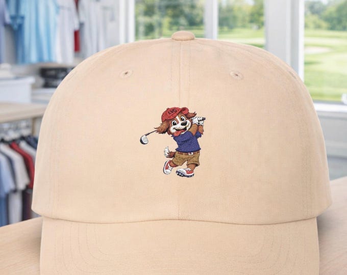 Golf Dog Embroidered Hat Classic Dad Cap | Funny Golfer Dog Woof Golf Cap Adjustable
