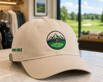 PNW Golf Hat, Mountain Golf Cap, Embroidered Golf Hat, Pacific Northwest Style, Shop Now