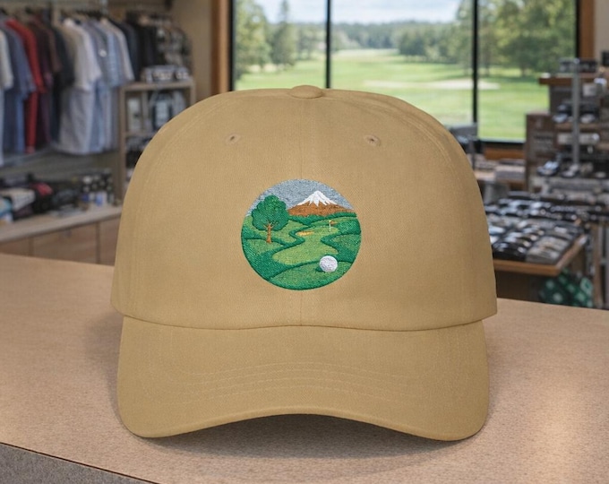 Mountain Fairway Logo Dad Cap | Golf Hat with Snowcapped Peak Design