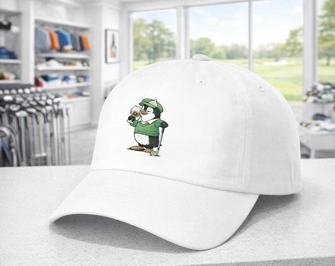 Golfer Penguin Sniffing Wine Cap | Golf and Wine Hat Logo