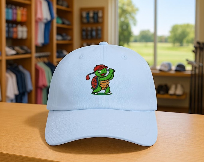 Golfing Turtle Dad Cap | Embroidered Golfer Hat, Relaxed Fit