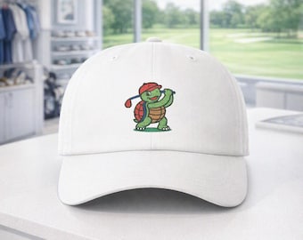 Embroidered Turtle Golf Hat, Swinging Club Cap, Cotton Relaxed Fit