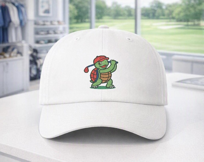 Embroidered Turtle Golf Hat, Swinging Club Cap, Cotton Relaxed Fit