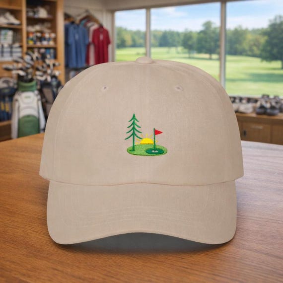 Pacific Northwest Golf Sunrise Cap | Evergreen Tree Illustration