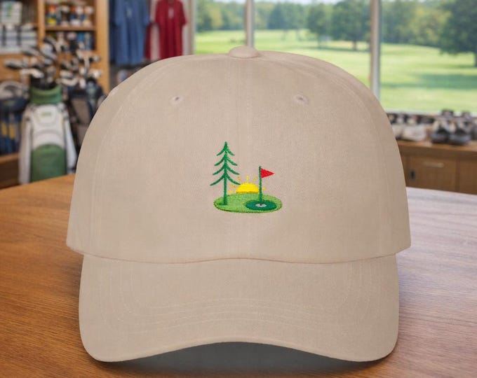 Pacific Northwest Golf Sunrise Cap | Evergreen Tree Illustration