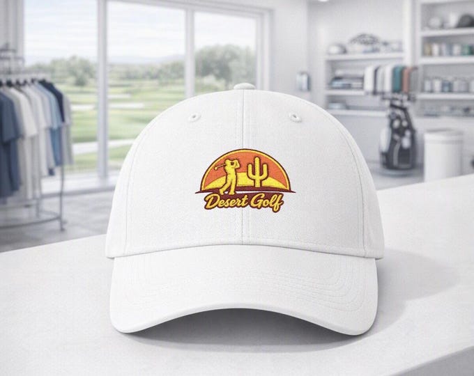 Retro 70s Desert Golf Cactus Embroidered Cap Classic Dad Cap | Southwest Sunset