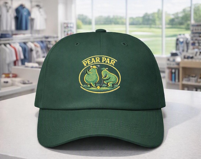 Pear Par Golf Hat, Embroidered Pear Golfer Cap, Classic Cotton Style