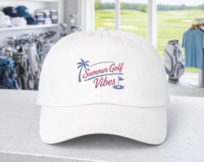 Summer Golf Vibes Dad Cap | Palm Tree, Golf Flag Embroidered