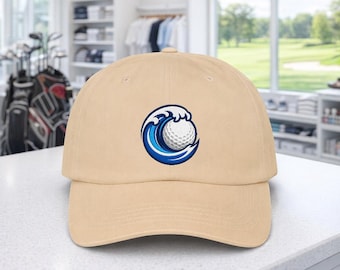 Ocean Wave Golf Ball Logo Classic Dad Cap | Coastal Golf Embroidery