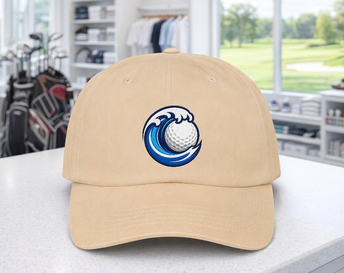 Ocean Wave Golf Ball Logo Classic Dad Cap | Coastal Golf Embroidery