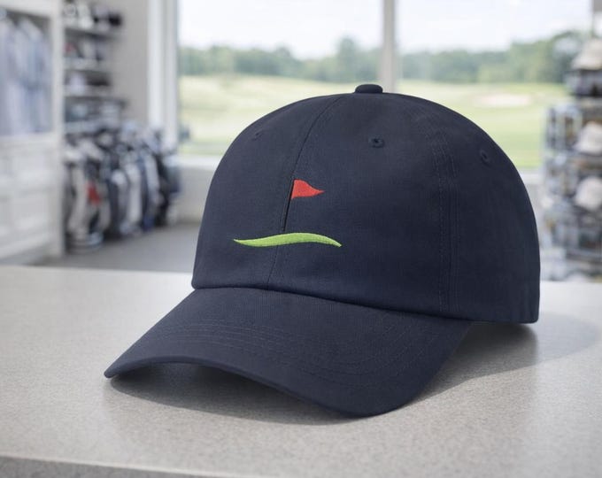 Golf Flag on Hilly Green Dad Cap | Golf Hat, Golfer Reminder