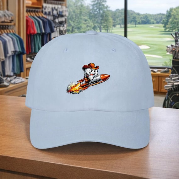 Cowboy Golf Ball Rocket to the Moon Dad Cap | Funny Golf Hat