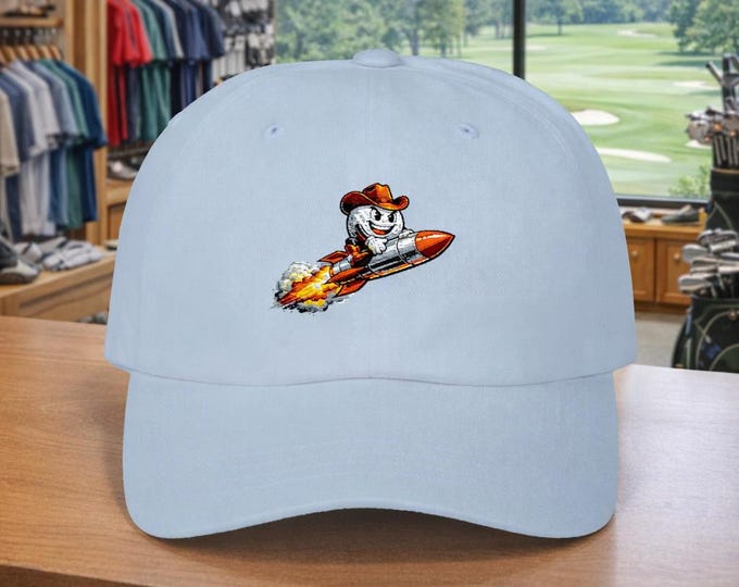 Cowboy Golf Ball Rocket to the Moon Dad Cap | Funny Golf Hat