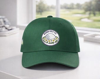 Aloha Golf Co Embroidered Cotton Cap, Tropical Plumeria Logo, Island Inspired Apparel