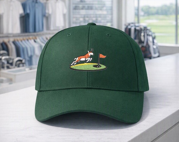 Embroidered Pronghorn Golf Hat, Antelope Logo Cap, 100% Cotton Dad Cap