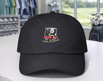Panda Golfer Martini Dad Cap | Funny Golf Cart Hat, Drinking Golfer Embroidery