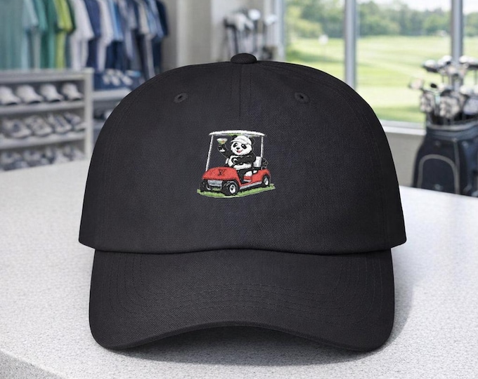 Panda Golfer Martini Dad Cap | Funny Golf Cart Hat, Drinking Golfer Embroidery