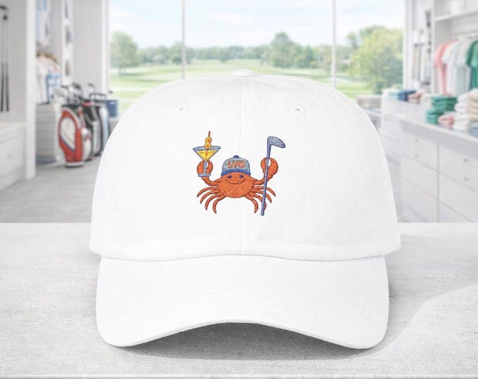 Crab Martini Golf Logo Dad Cap | PNW Coastal Embroidered Adjustable