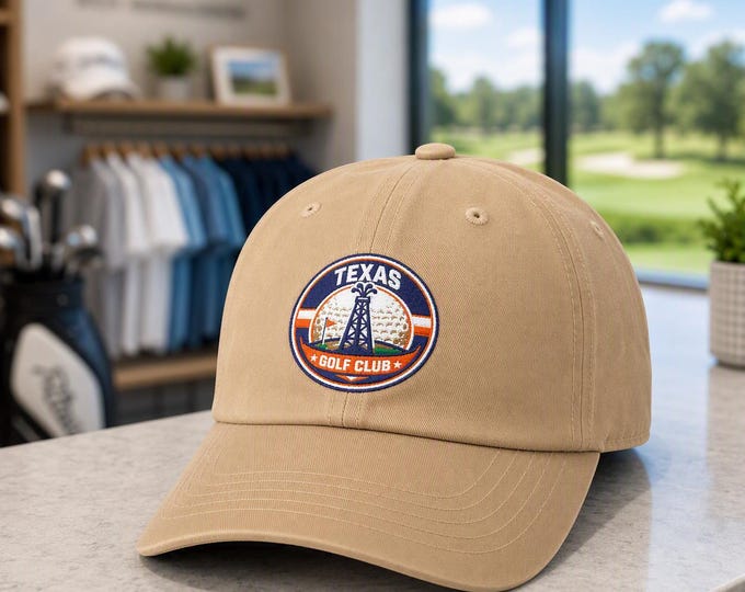 Texas Golf Club Oil Derrick Hat, Texas Golf Patch Hat, Retro Texas Golf Style, Premium Embroidered Golf Hat, Texas Gift, Oilfield Golf Cap