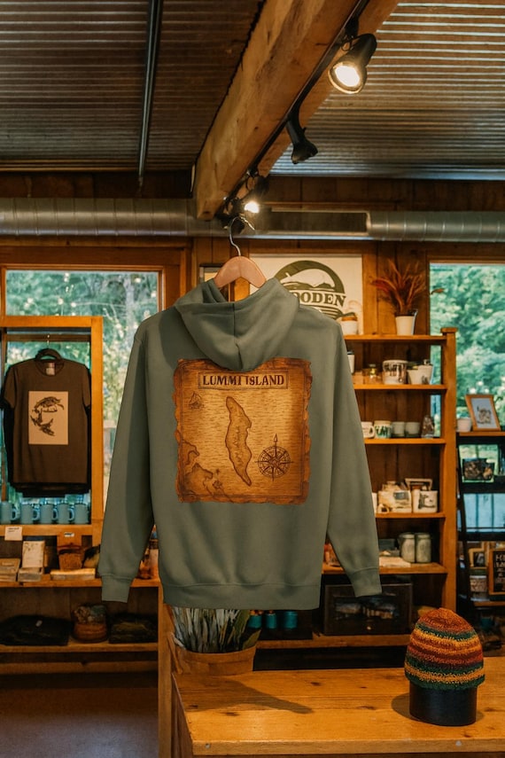 Vintage Lummi Island Map Hoodie | Salish Sea Nautical Chart