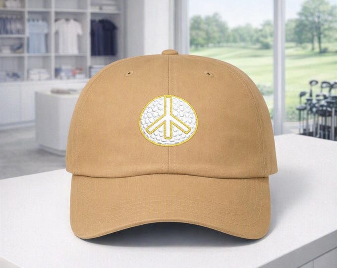 Golf Ball Peace Sign Dad Cap | Embroidered Gold Thread Hat