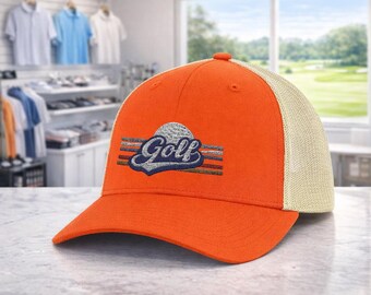 Vintage Golf Logo Snapback Trucker Cap, Embroidered Mesh Back