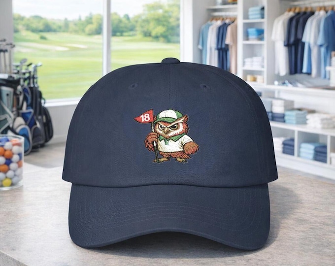 Golfer Owl Holding Pin Classic Dad Cap | Golf Hat Logo