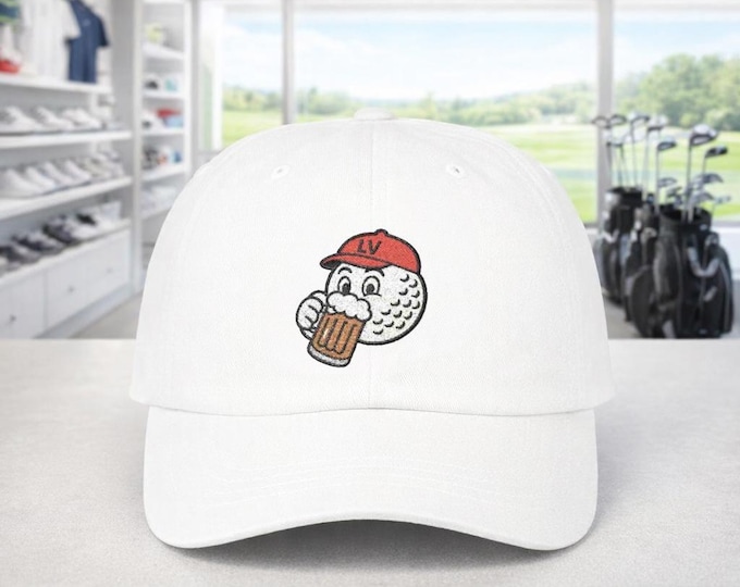 Golf Ball Beer Hat Cap | Embroidered Dad Hat, 100% Cotton, Unstructured Silhouette