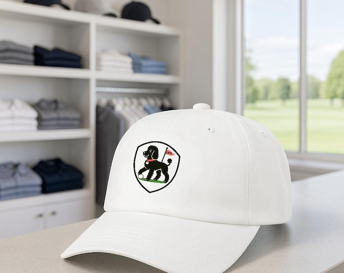 Black Poodle Golf Badge Dad Cap | Embroidered Cotton Hat