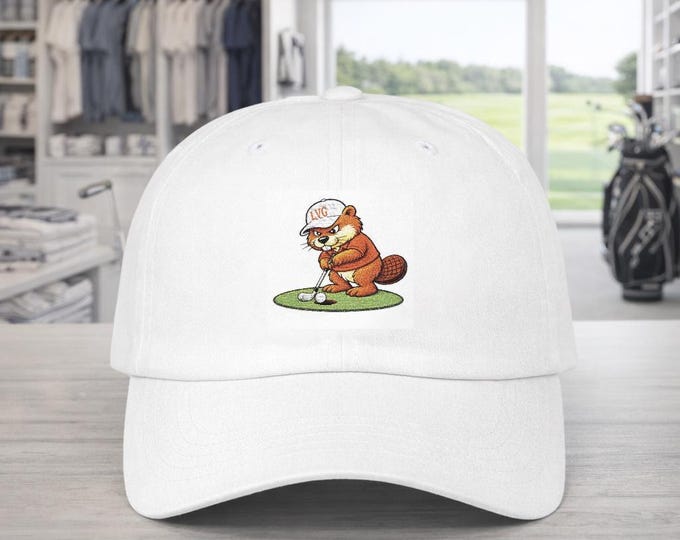 Beaver Golfer Embroidered Dad Cap | PNW Wildlife Adjustable Hat