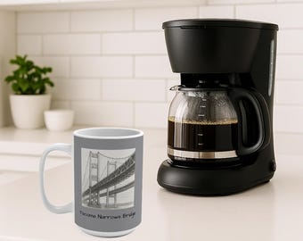 Tacoma Narrows Bridge Sketch Mug, Tacoma Landmark 15oz Coffee Cup | Pacific Northwest Travel