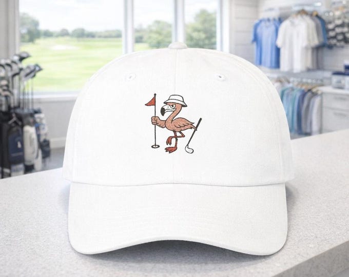 Flamingo Golfer Dad Cap | Embroidered Cotton Golf Hat