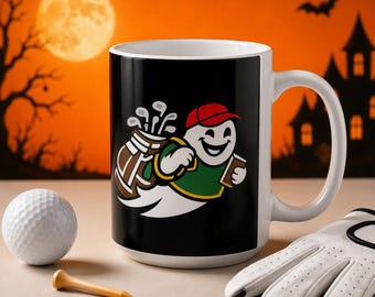 Ghost Caddie Golf Mug, 15oz Halloween Coffee Cup, Funny Golfer Gift