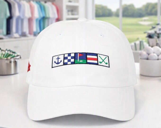 Nautical Golf Hat, Embroidered Signal Flags, Coastal Humor Cap (100% Cotton)