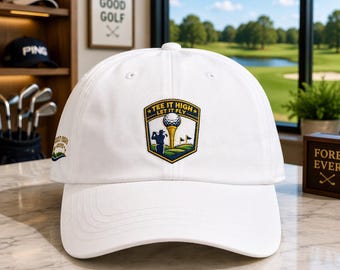 Tee it high let it fly golf hat, embroidered golfer hat, premium golf apparel, PNW golf style, adjustable dad hat, gift for golfers