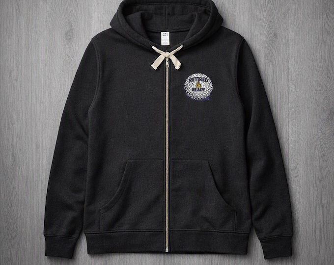 Retired Golf Hoodie, Embroidered Zip Up, Mens Sweatshirt, Cozy Full Zip