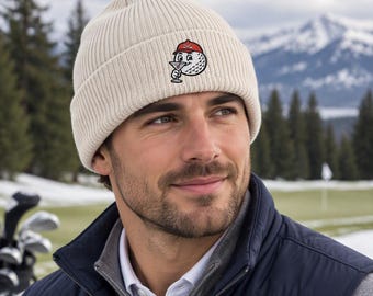 Premium Embroidered Golf Ball Beanie, Martini Logo, Winter Knit Cap