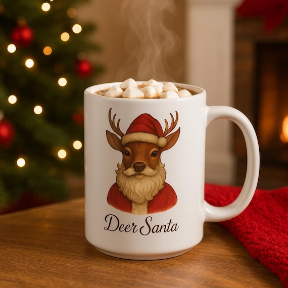 Dear Deer Santa Reindeer Jumbo Mug, 20oz Christmas Coffee Cup