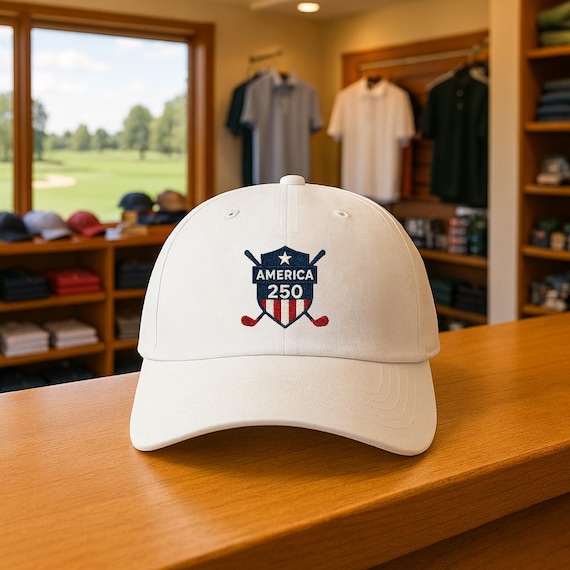 American Shield with Crossed Golf Clubs Classic Dad Cap | USA 250 Celebration