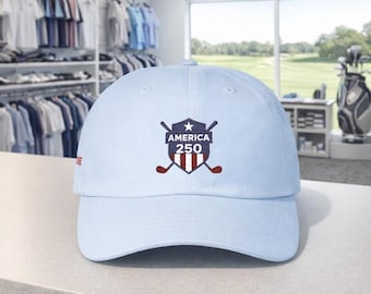 American Shield with Crossed Golf Clubs Classic Dad Cap | USA 250 Celebration