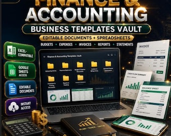 Finance and Accounting Templates Bundle, Editable Business Finance Forms, Budget, Expense, Invoice Spreadsheets