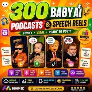 300 vídeos curtos de podcast sobre bebês com IA: vídeos virais para redes sociais (PLR e MRR)