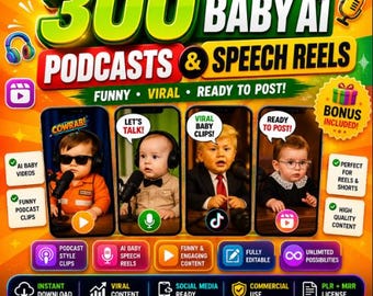 300 AI Baby Podcast Reels: Viral Social Media Shorts (PLR & MRR)
