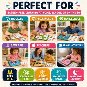 May include: A multi-panel educational activity set for children ages 2-6 featuring spiral-bound books with colorful illustrations of dinosaurs, mermaids, and vehicles. The set includes various stickers and markers for screen-free learning.