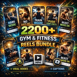 2200+ Gym & Fitness Reels Bundle | Workout Social Media Content (Digital Download)