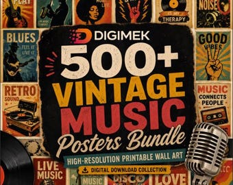 500+ Vintage Music Posters Bundle, High Resolution Printable Wall Art, Retro Digital Download Collection